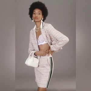 ANTHROPOLOGIE Maeve NWT Tweed Skirt, Pink/Blue With Metallic Thread, Size 6